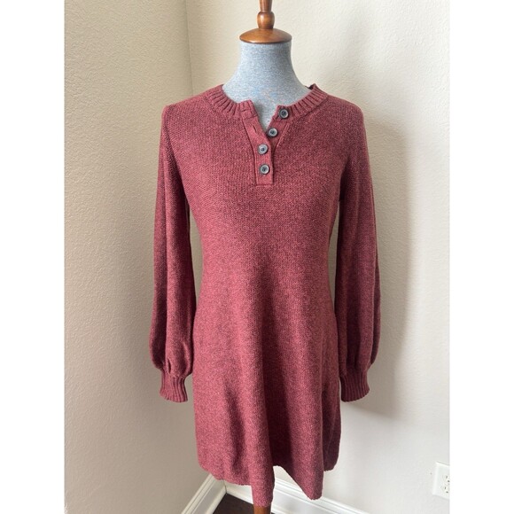 American Eagle Women's Size Medium Burgundy Long Sleeve Henley Sweater Dress-NWT - Picture 1 of 7